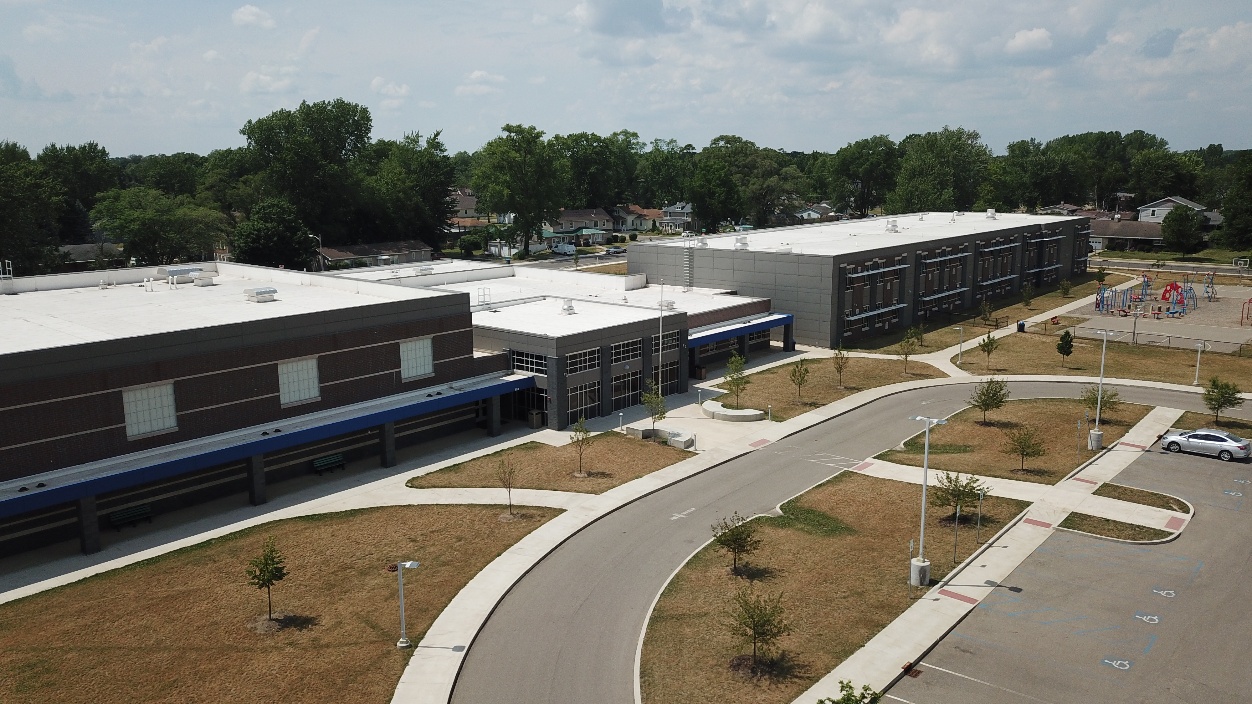 Aerial shot of Lincoln Elementary School Building