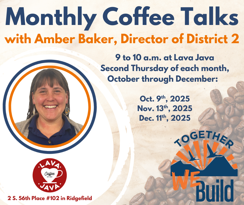 Picture of Board Director Amber Baker with the dates of her upcoming Coffee Talks