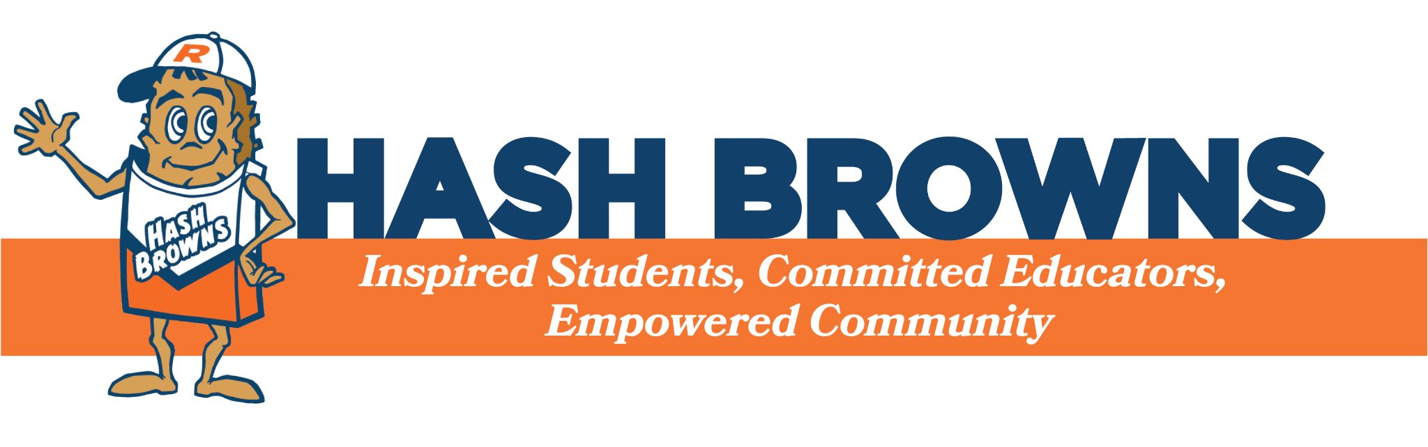 The Early Learning Center Hash Brown mascot with the slogan "Inspired students, Committed Educators, Empowered Community"