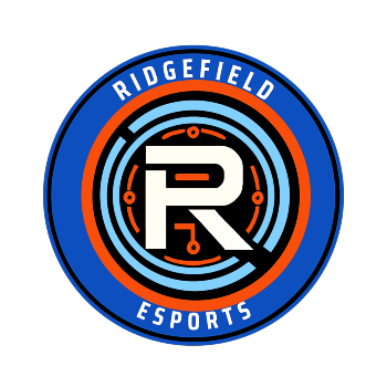 Esports logo - an orange R with electronic diagrams in the backbround