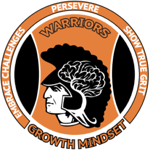 Growth Mindset logo. Brain in Warrior head. Preserve Embrace Challenges. Show True Grit. Growth Mindset.