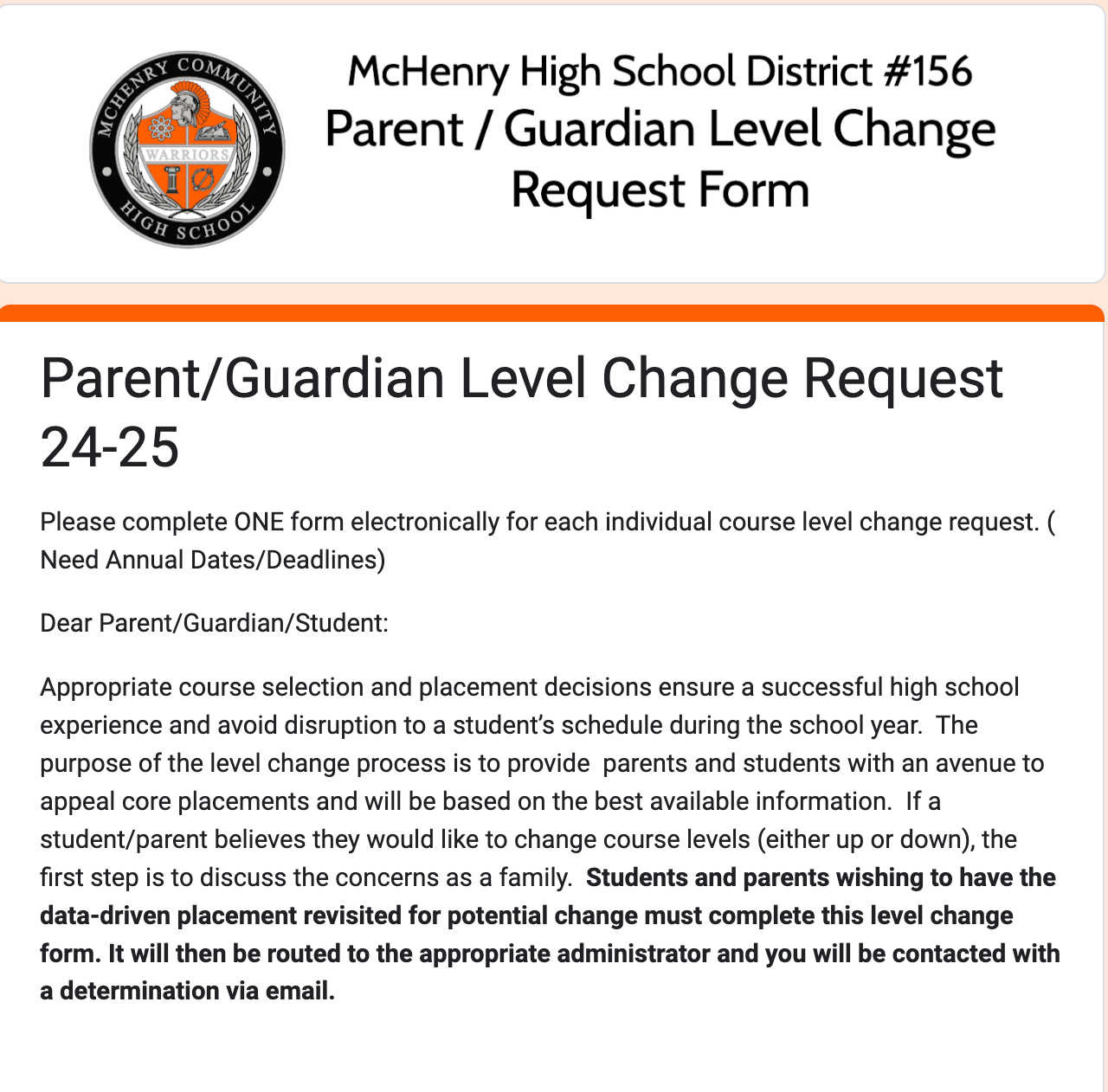 Small screenshot of parent/guardian level change request 24-25