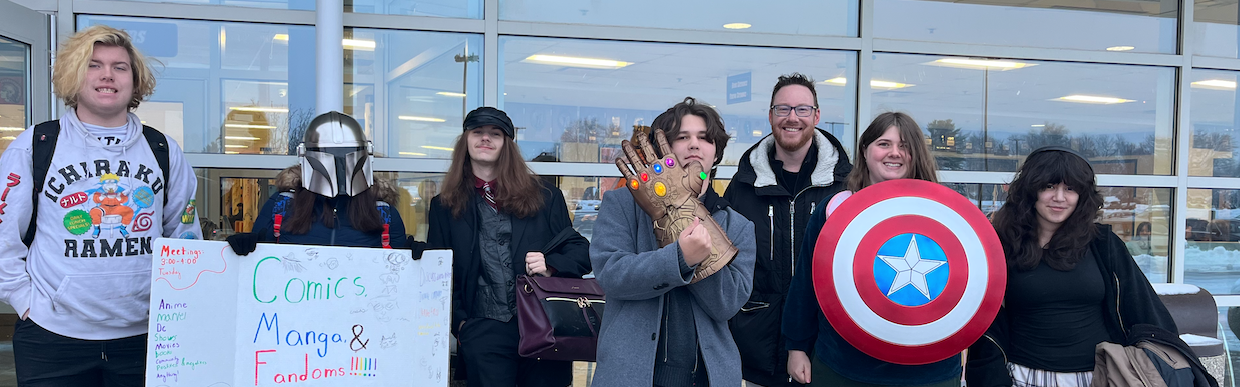 Comics Manga and Fandoms  holding signs with fandoms props