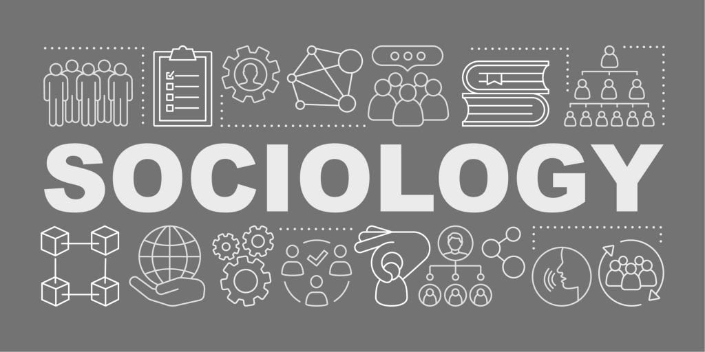 Sociology, symbols of people and gears.