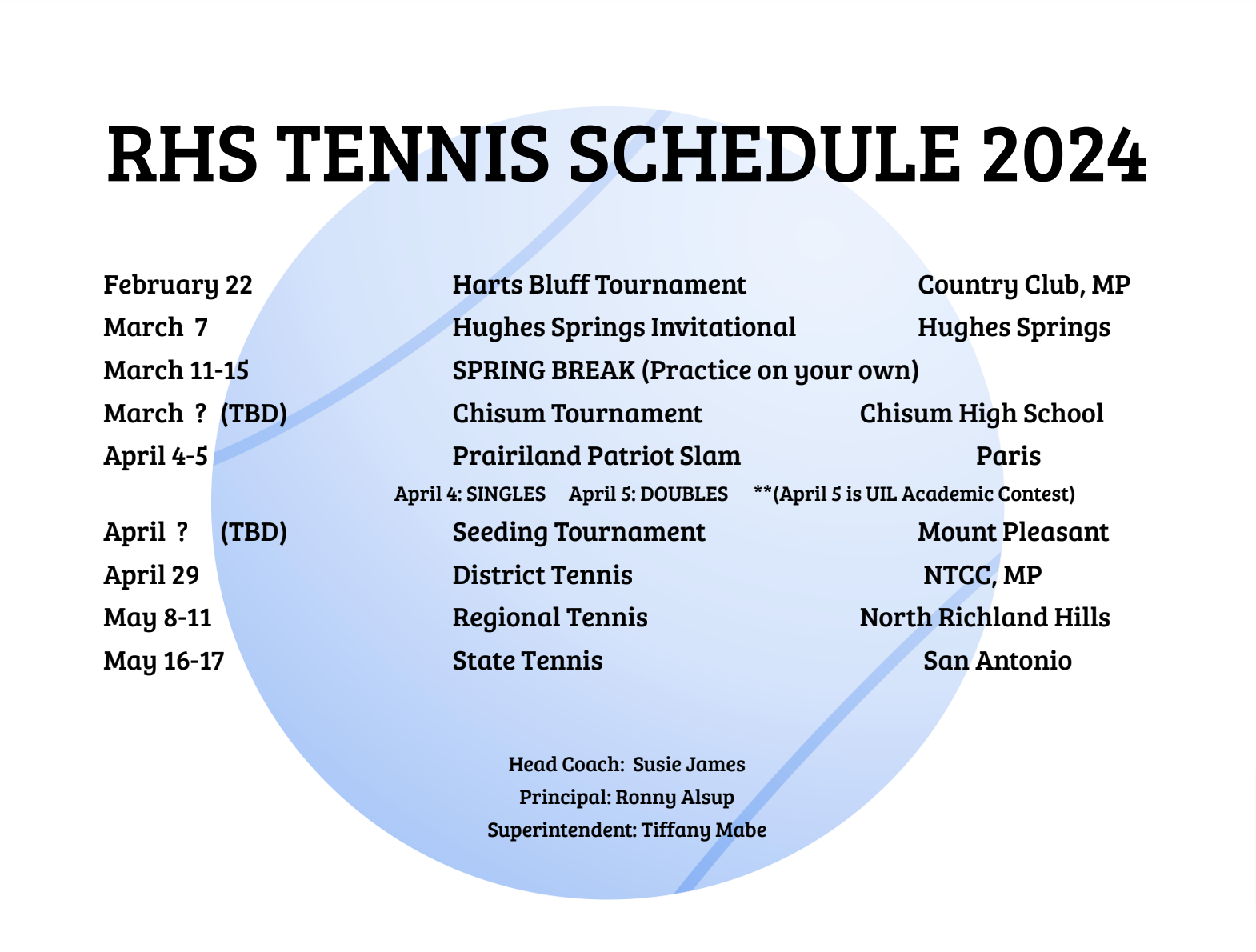 Rivercrest Tennis Schedule