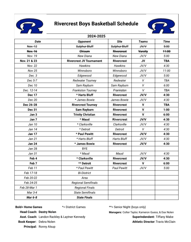 Boys Basketball Schedule