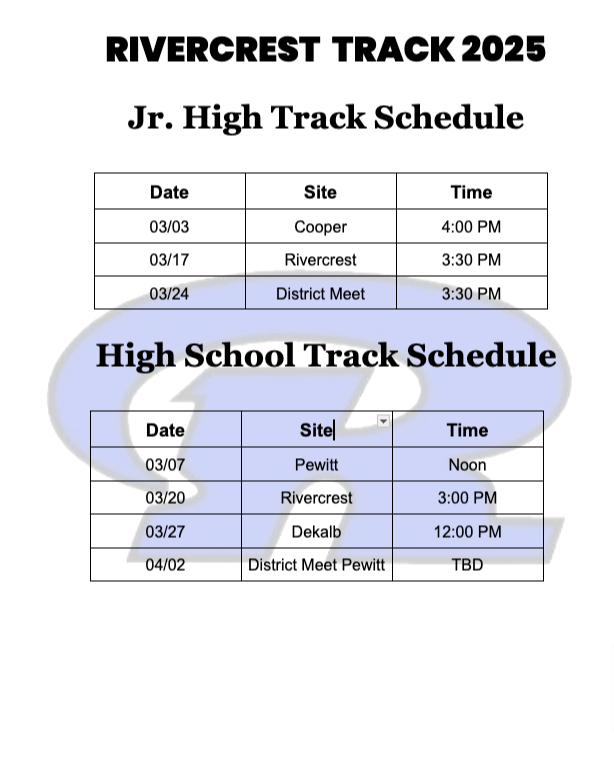 RIVERCREST TRACK SCHEDULE