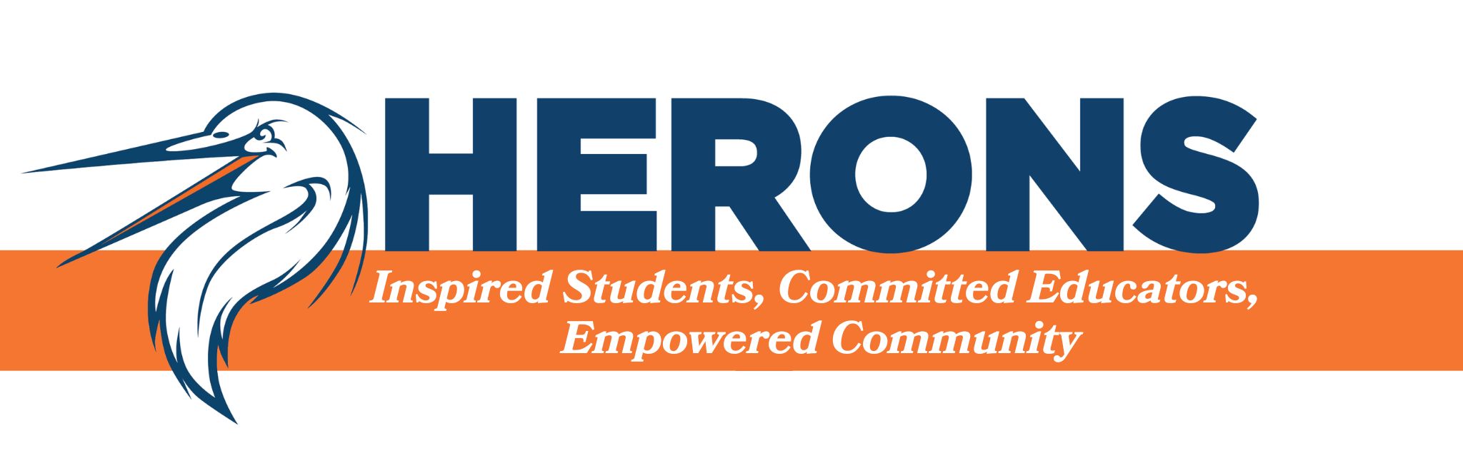 The View Ridge Middle School Heron mascot with the slogan "Inspired students, Committed Educators, Empowered Community"
