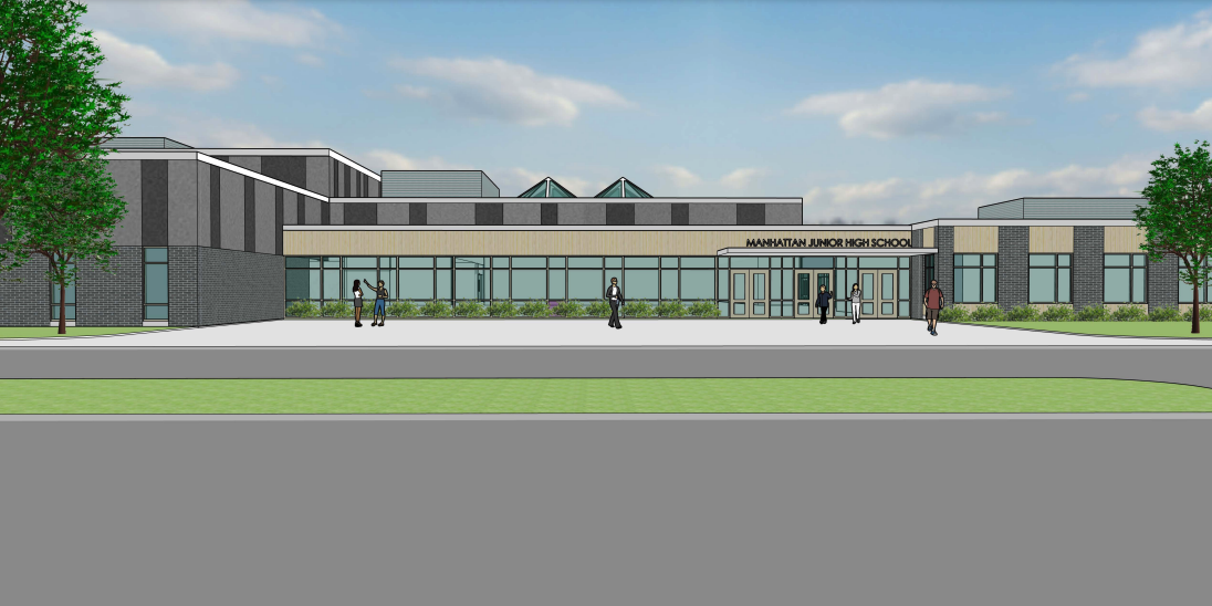Architect rendering:  front of new MJHS building