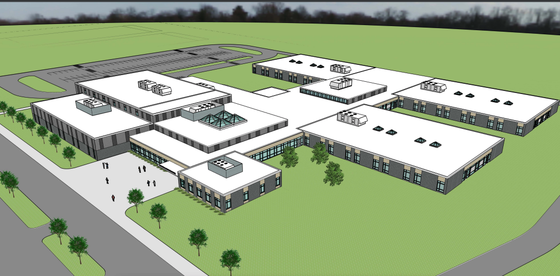 Architect rendering:  Overhead view of new MJHS building
