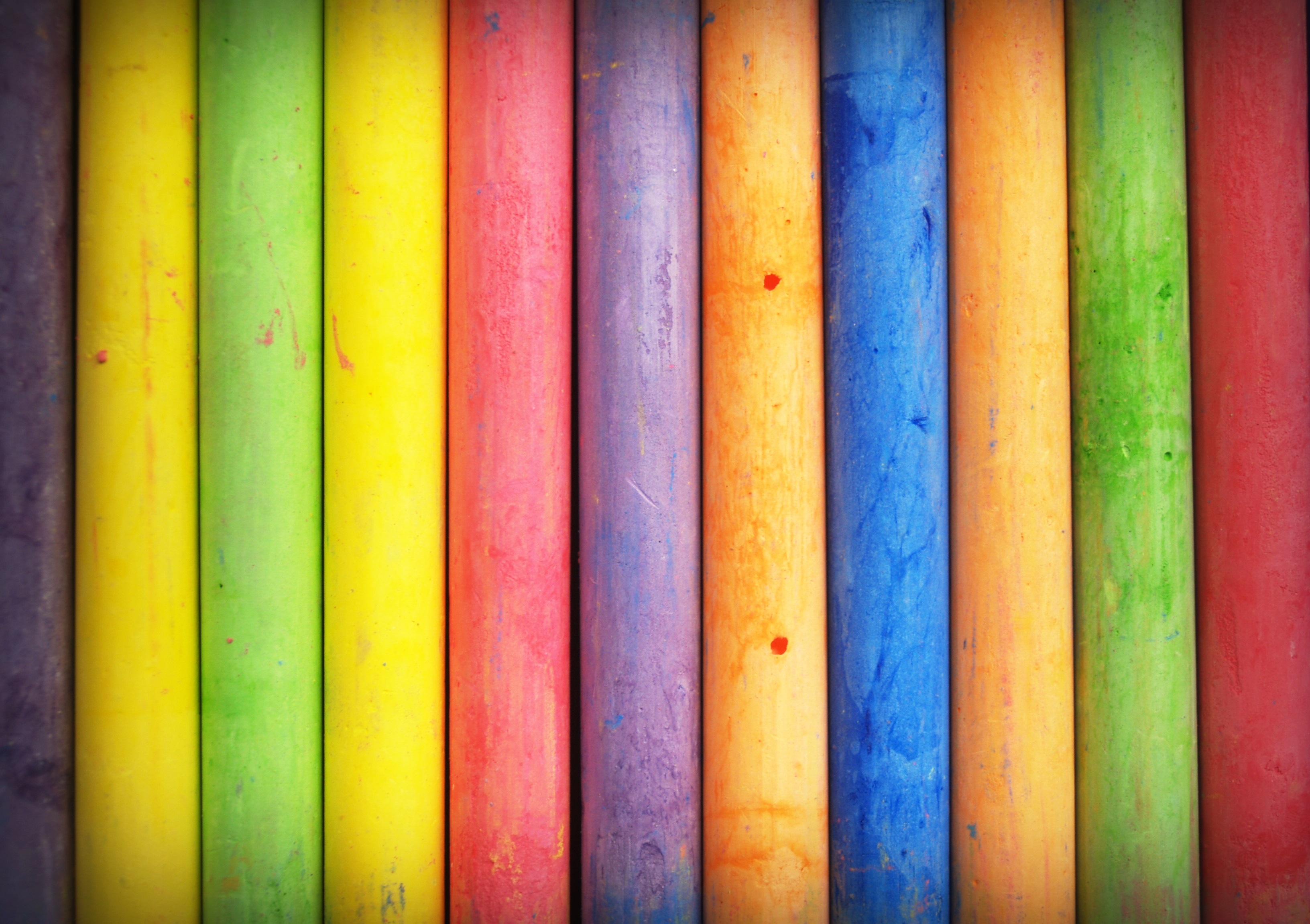 A row of colorful chalk.