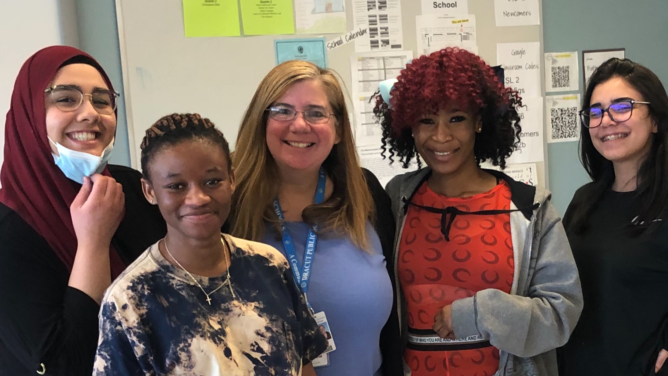 Sedra Gargaja (grade 12), Christabel Mills (grade 11), Mrs. Nicole Duhamel / EL Teacher, Alicia Paasewe (grade 12) and Sarah De Castro (grade 11)