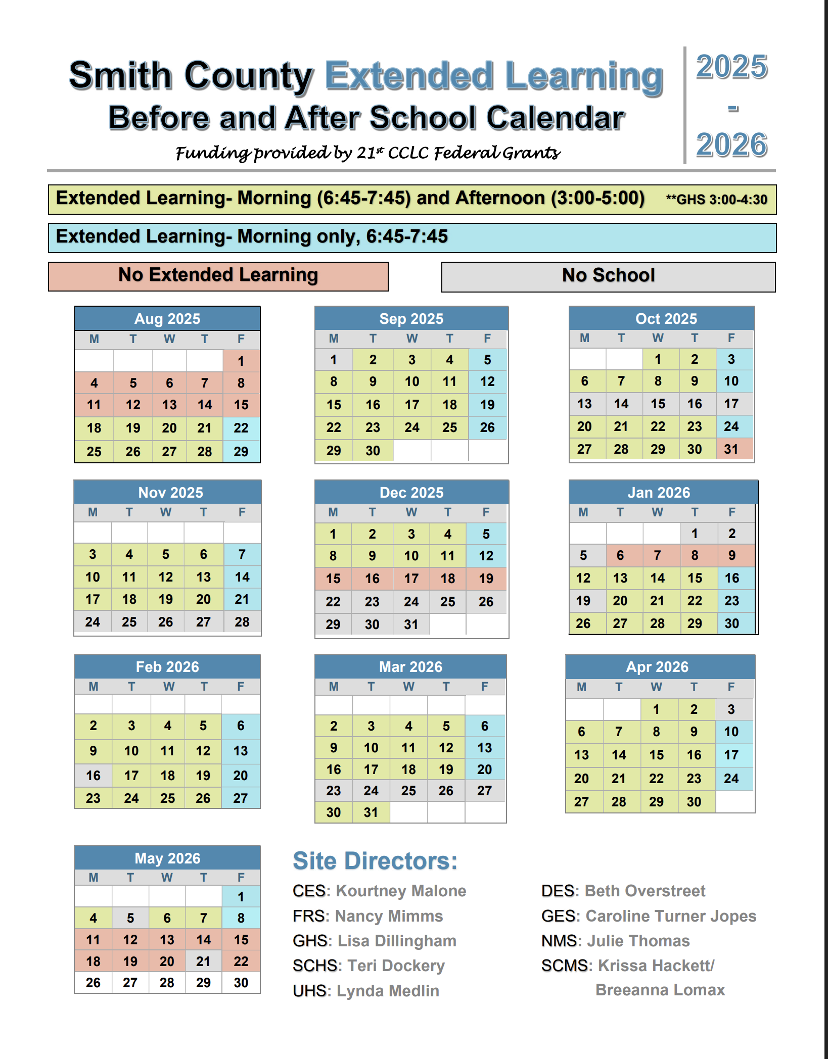After school Calendar 25-26
