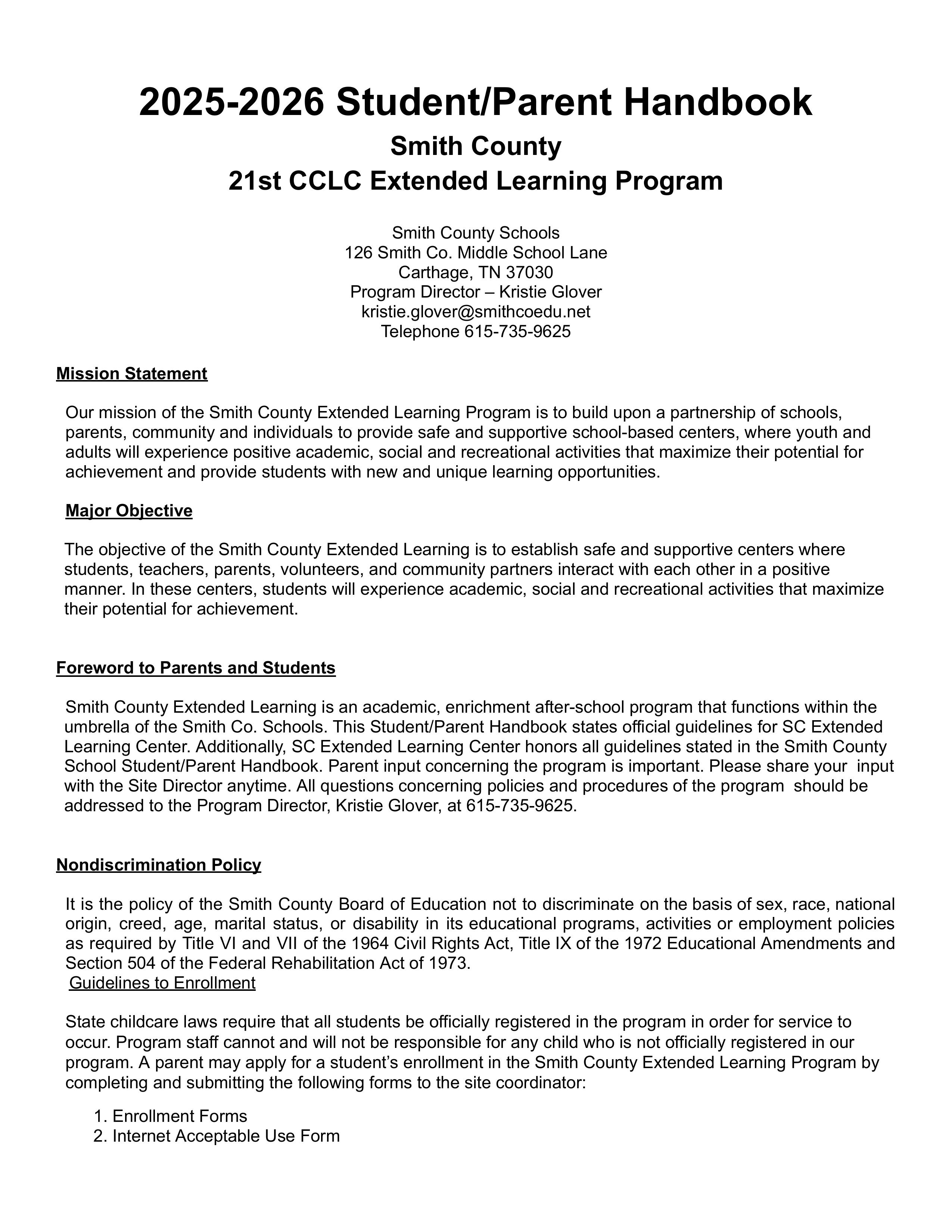 Parent Handbook Page 1