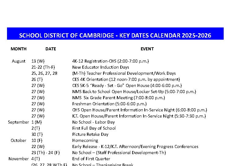 2025-2026 Key Dates Calendar
