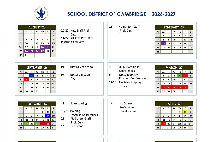 2026-2027 "Revised" School Calendar