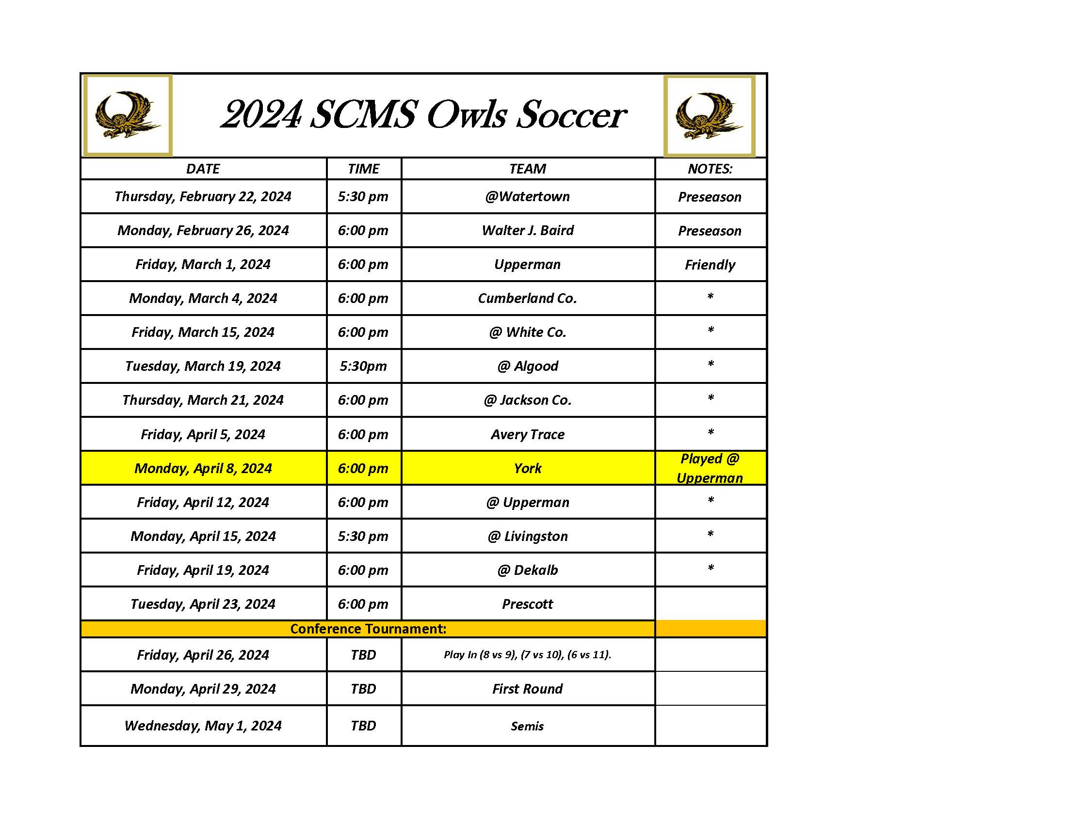 Boys Soccer Schedule
