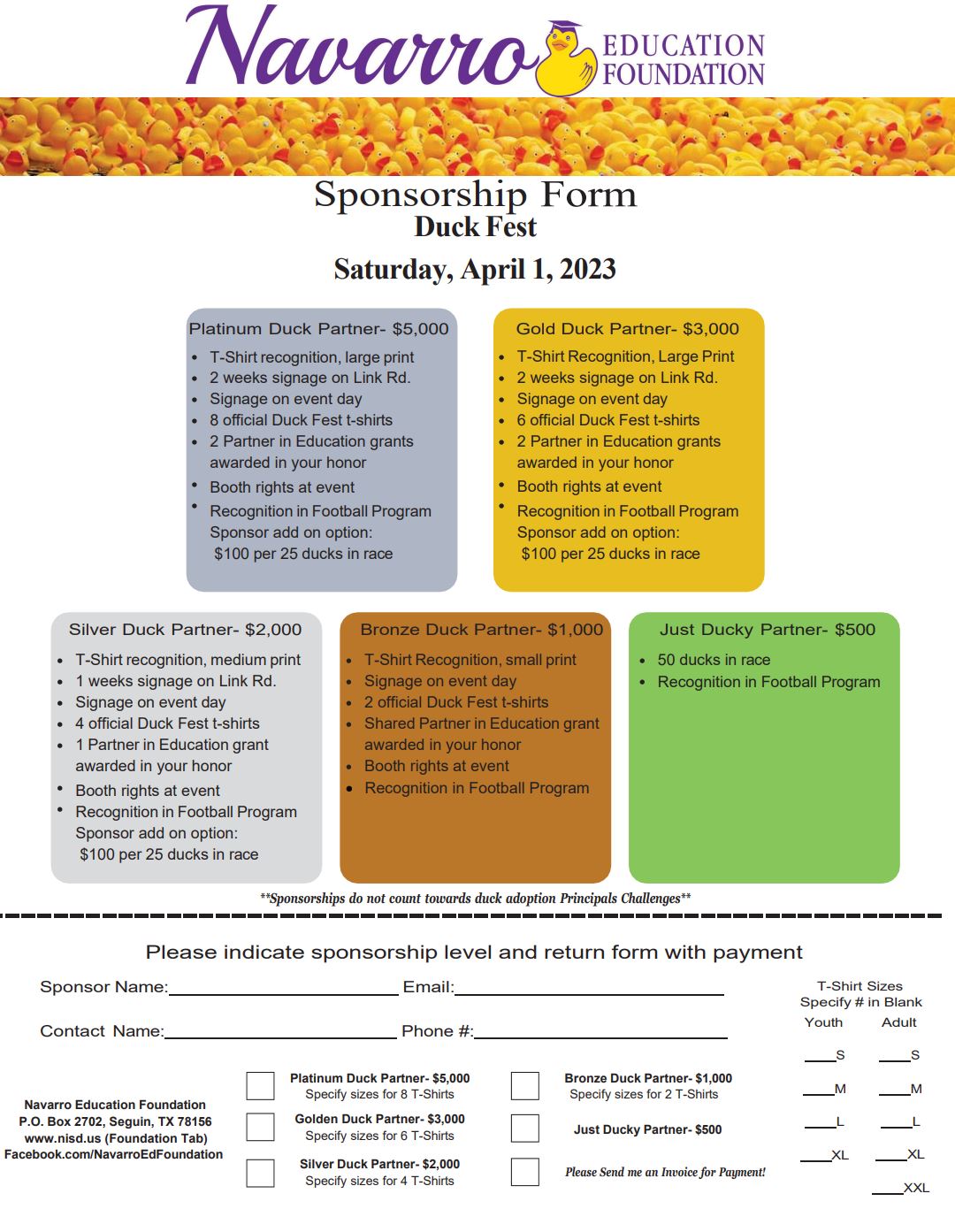 NEF Duckfest Sponsorship Form 2023