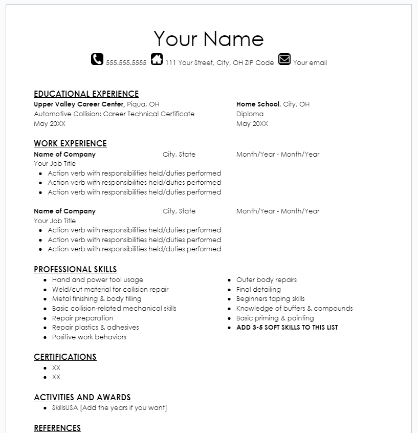 Student Resume Templates Upper Valley Career Center