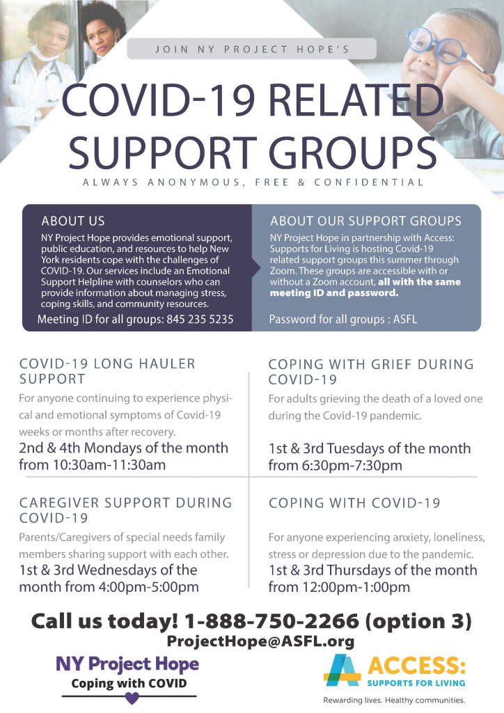 New York Project Hope's COVID-19 Related Support Groups poster