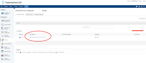screenshot of sample Form document list