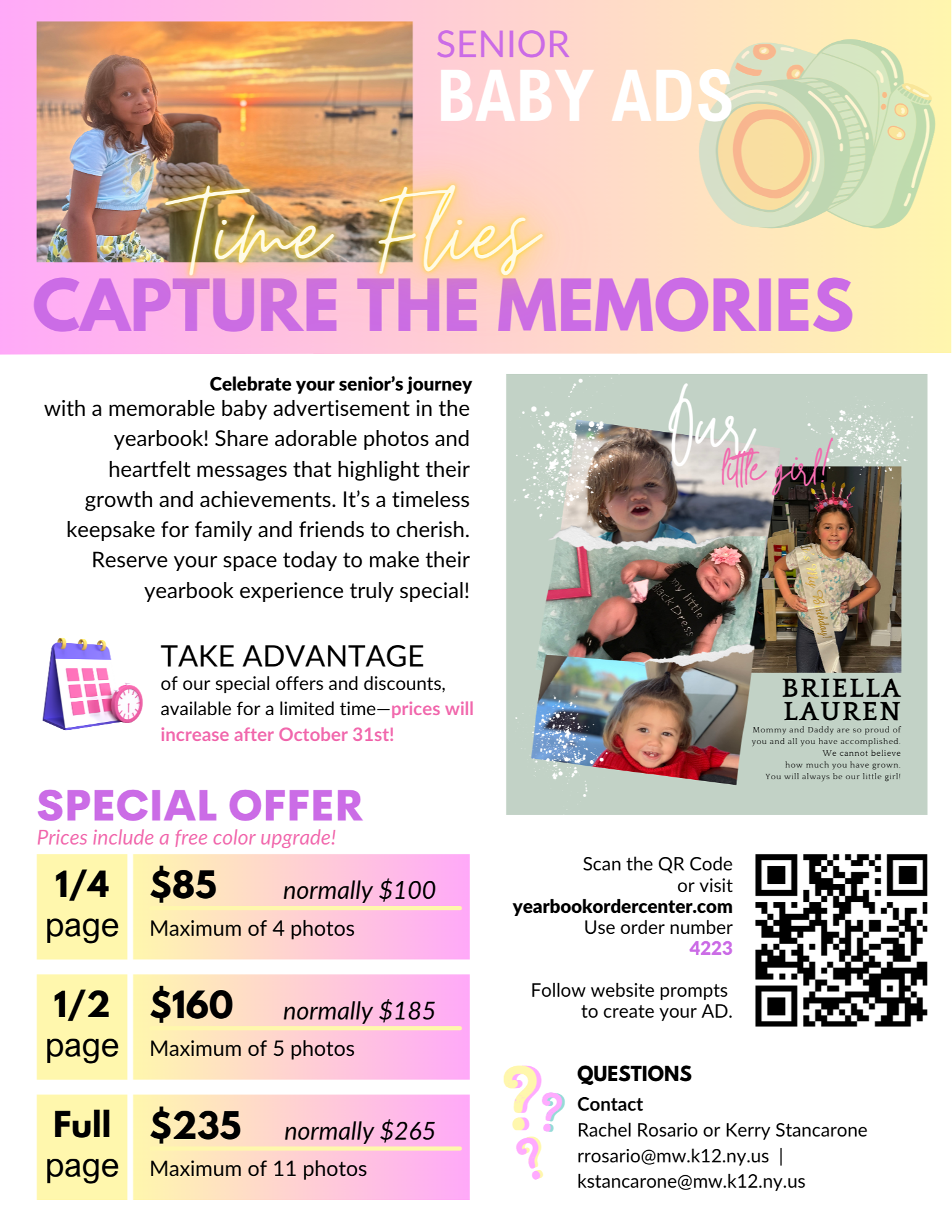 Senior Baby ads - Capture the moment - celebrate your senior's journey with a memorable baby advertisement in the yearbook.