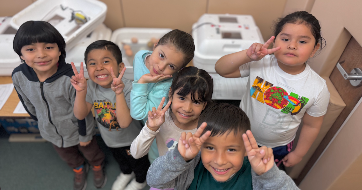 students standing in front of white boxes