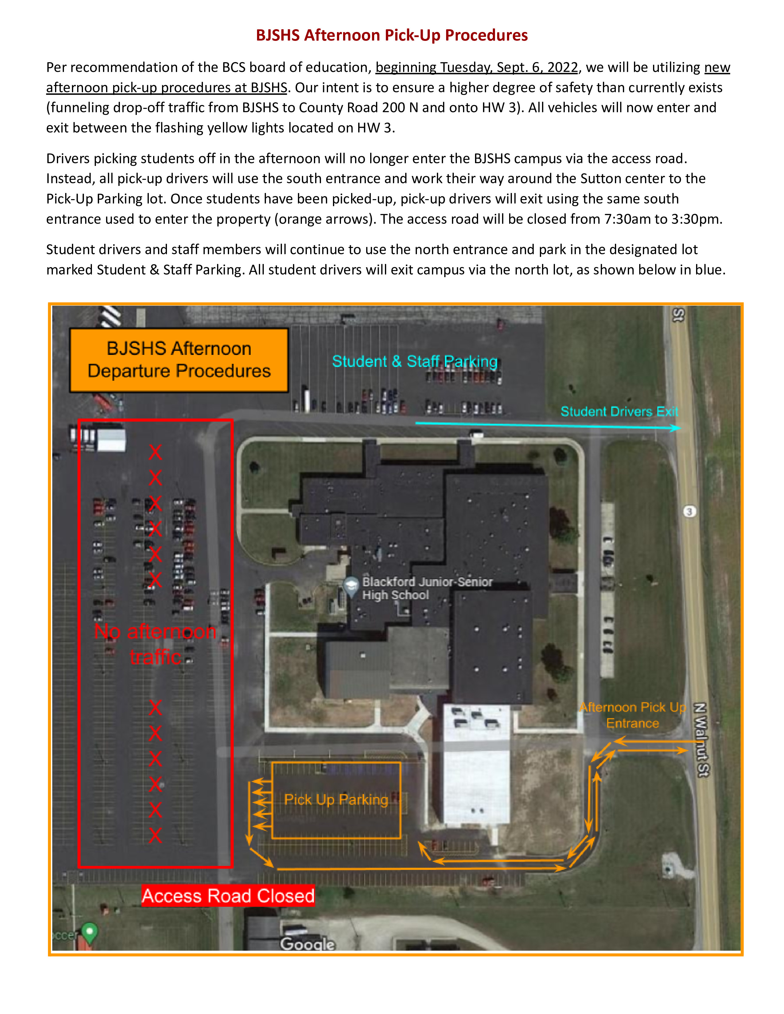 BJSHS Afternoon Pick-Up Procedures (Updated 8/26/22)
