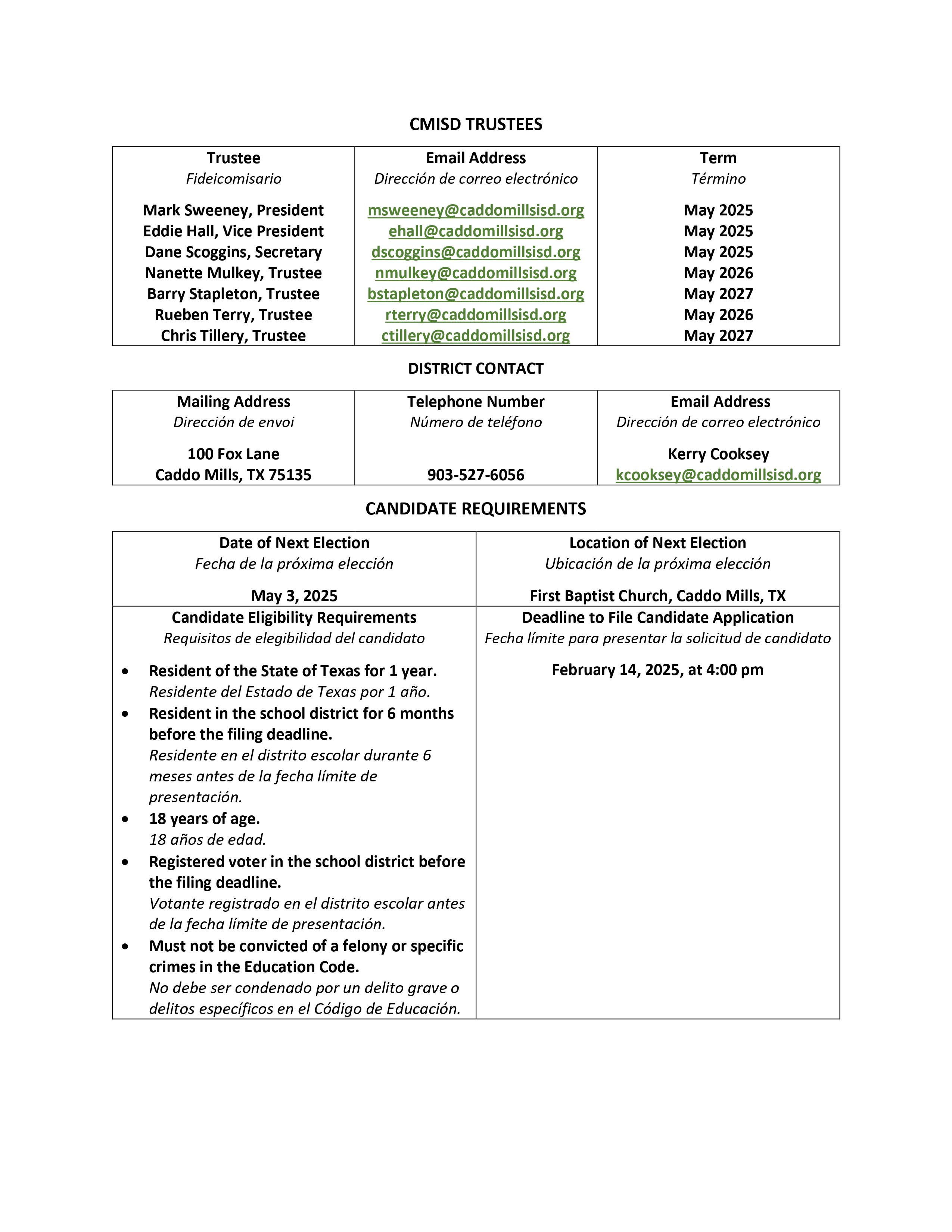 Trustee Information