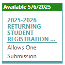 Returning Student Registration Tile