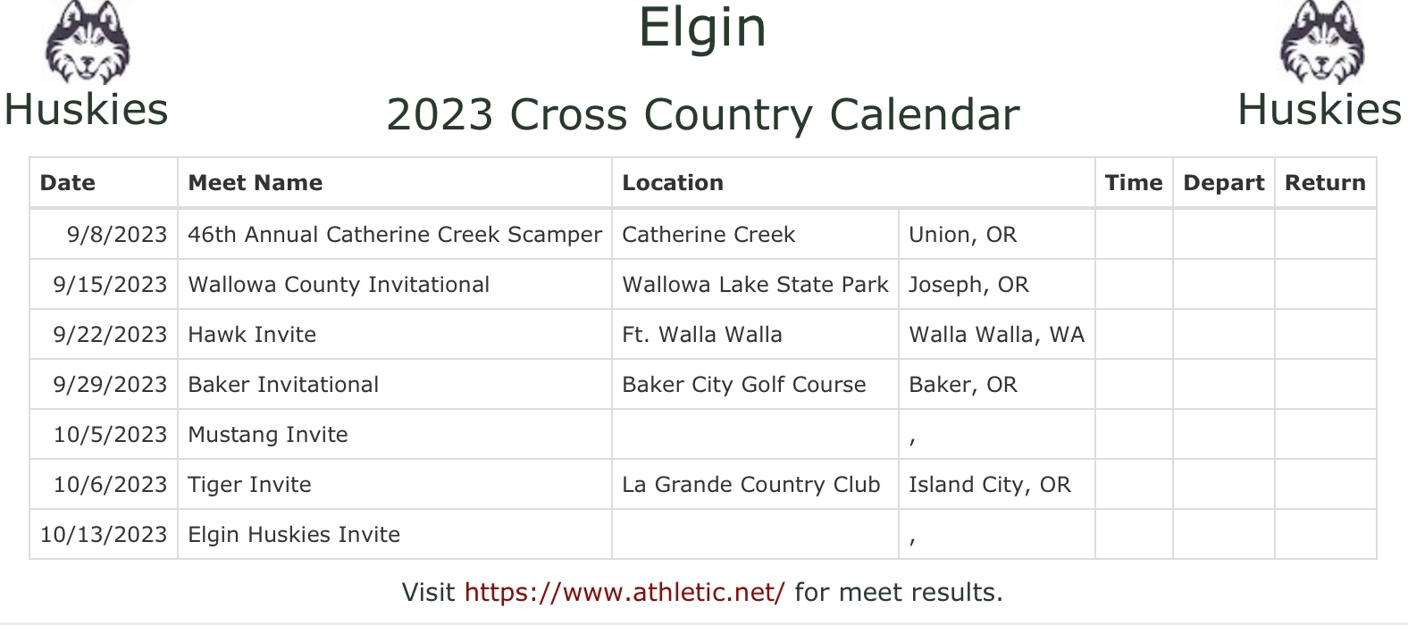 Cross country schedule