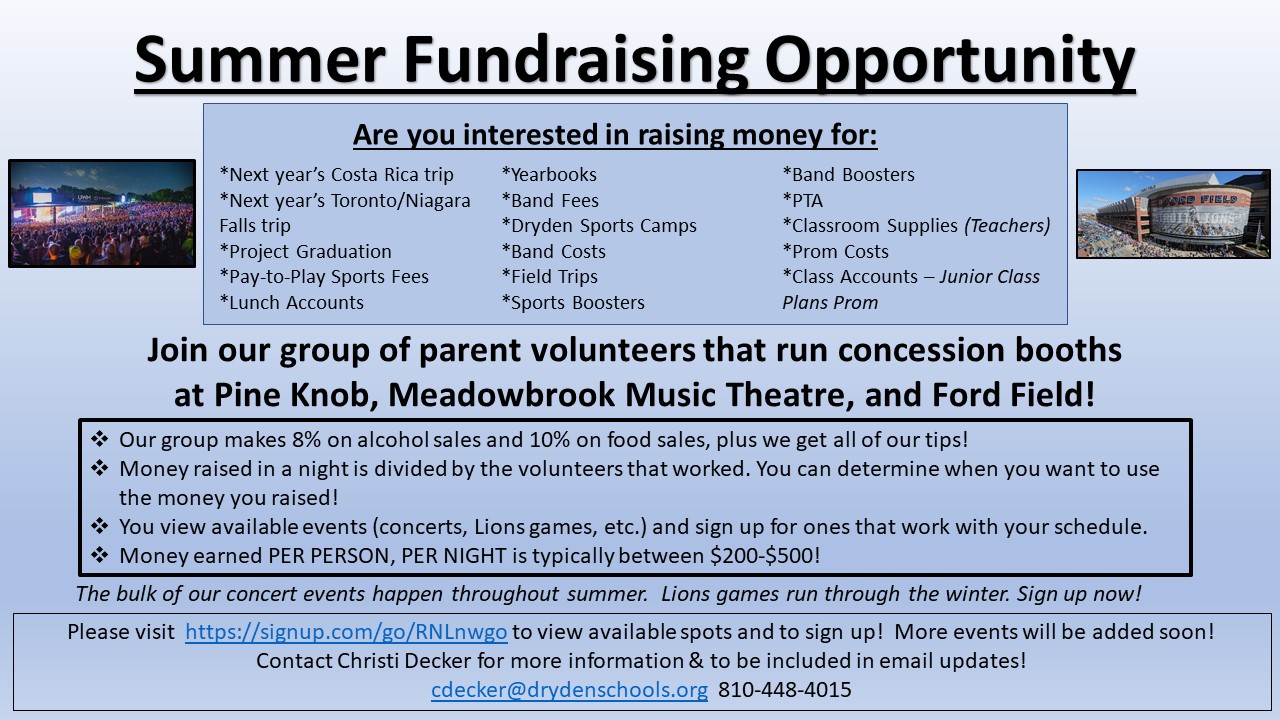 7th, 8th, 9th & 10th Grade Class Trip DRYDEN COMMUNITY SCHOOLS