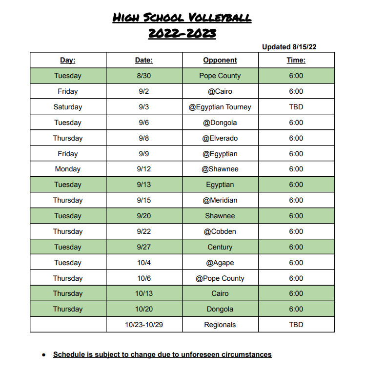 Joppa High School Volleyball Schedule 2022/2023