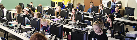 Children working on the computer lab