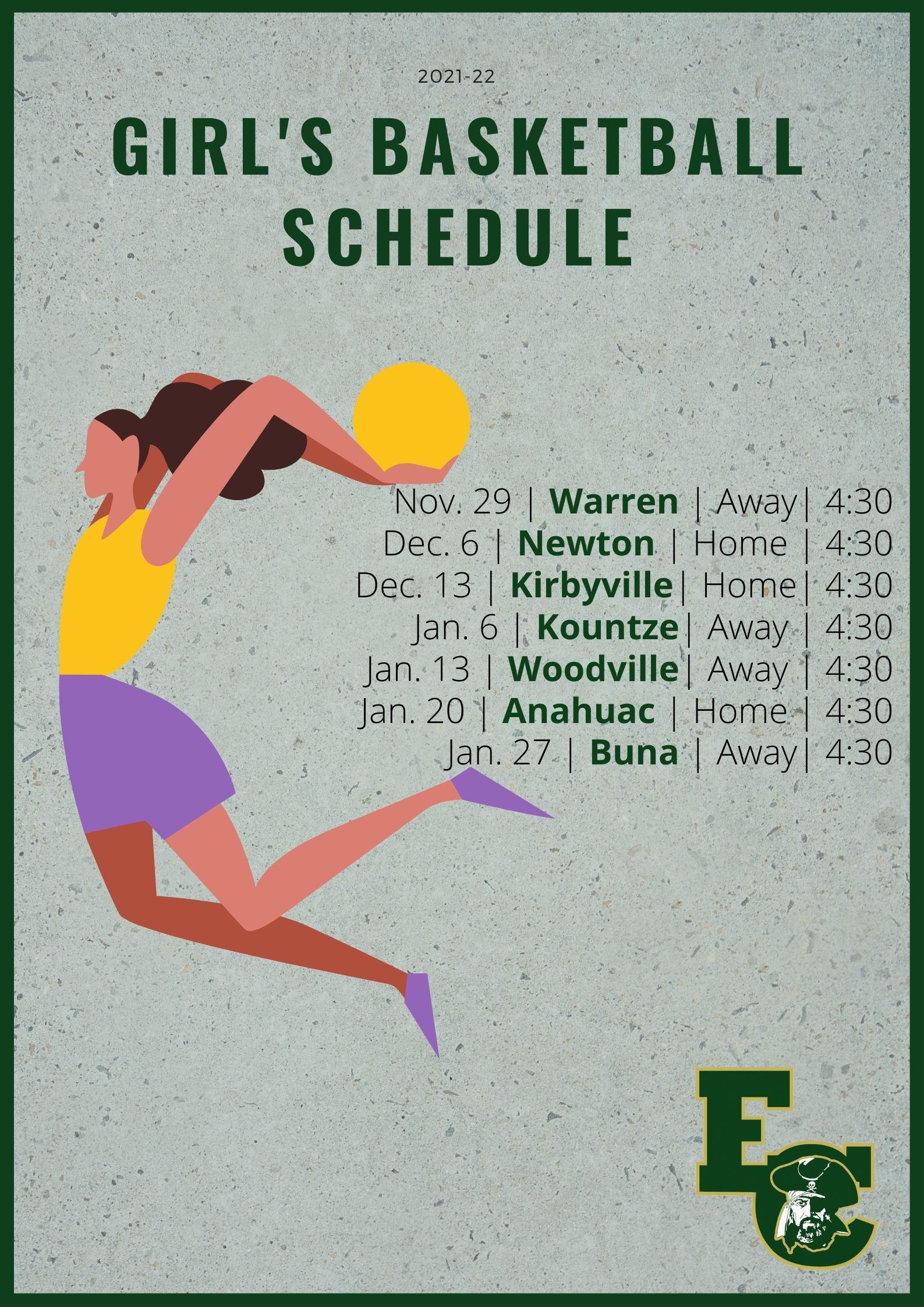 2021-22 Girl's Basketball Schedule