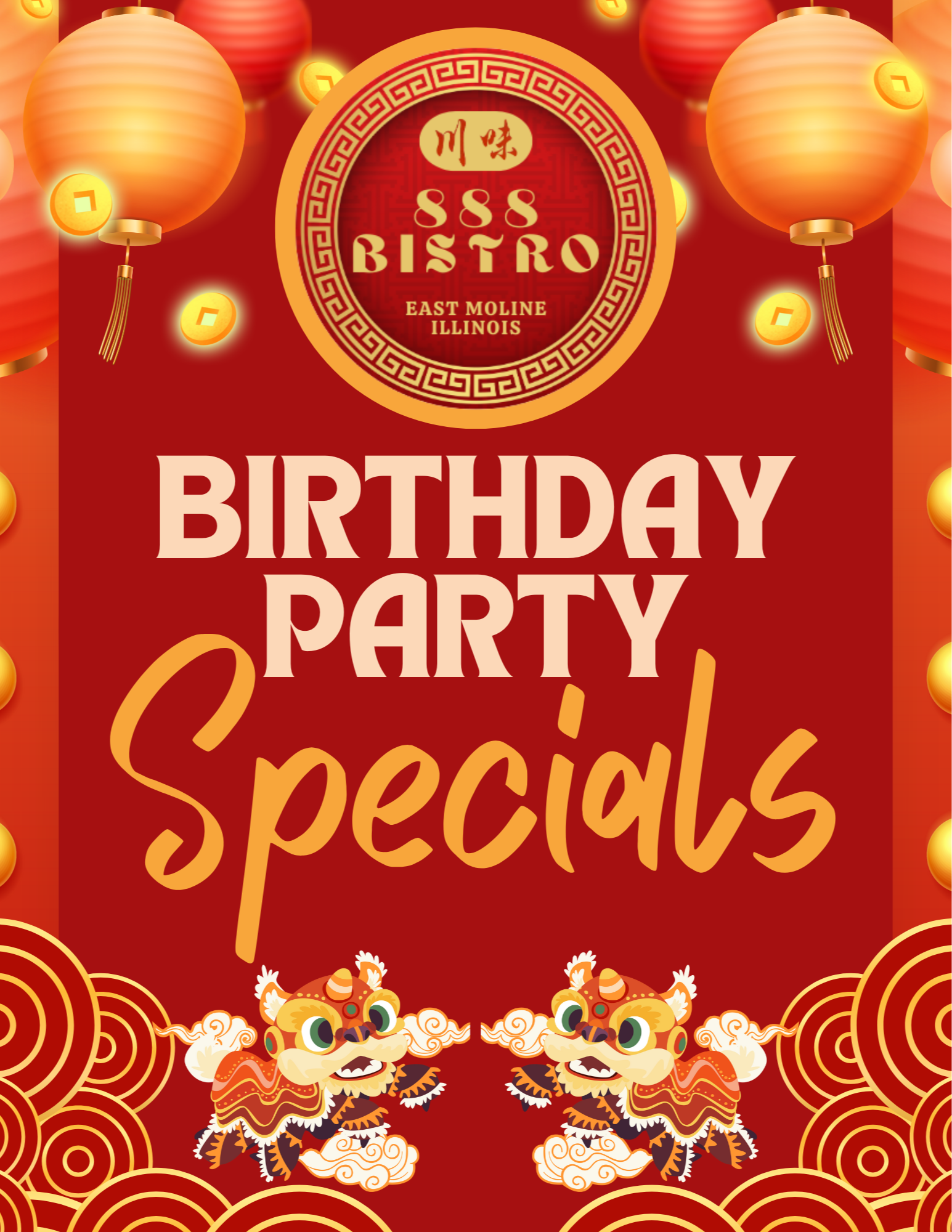 888 Bistro Birthday Party Specials graphic