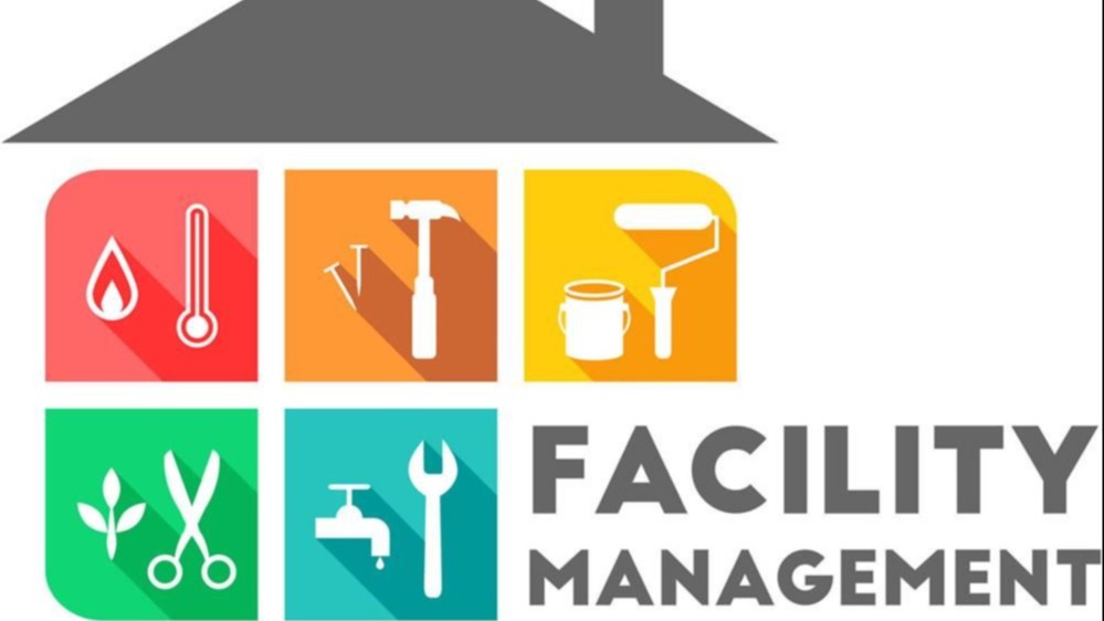 house with tools and words facility management