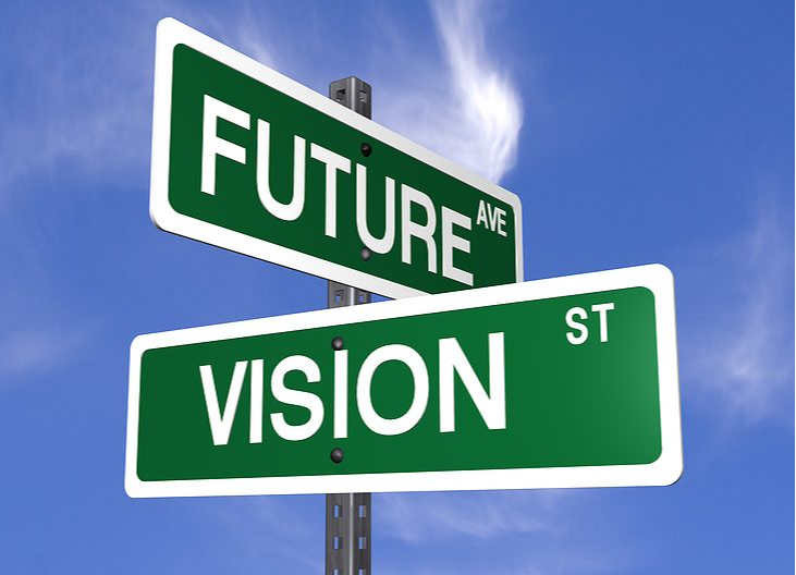 Street signs with words future and vision