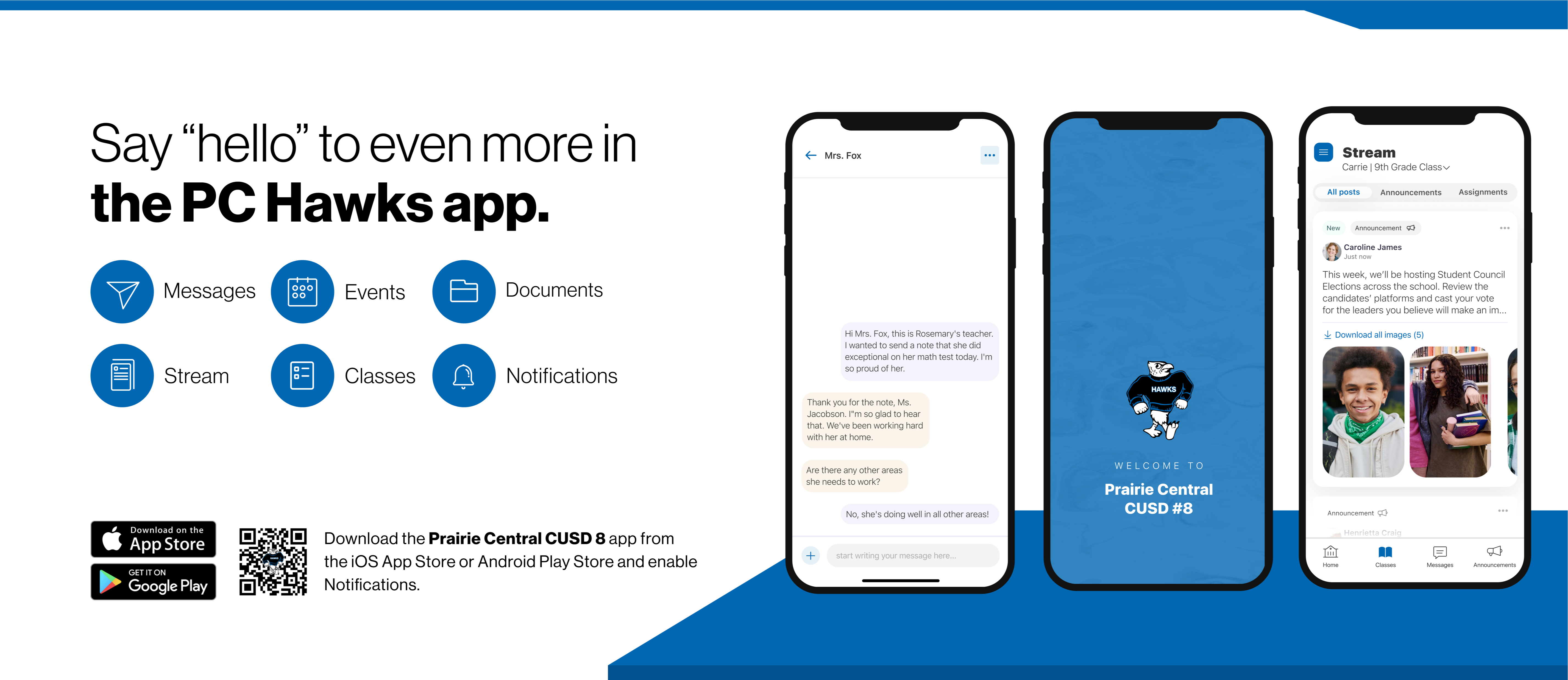 Say hello to Parent-Teacher chat in the new Rooms app. Download the Prairie Central CUSD #8 app in the Google Play or Apple App store