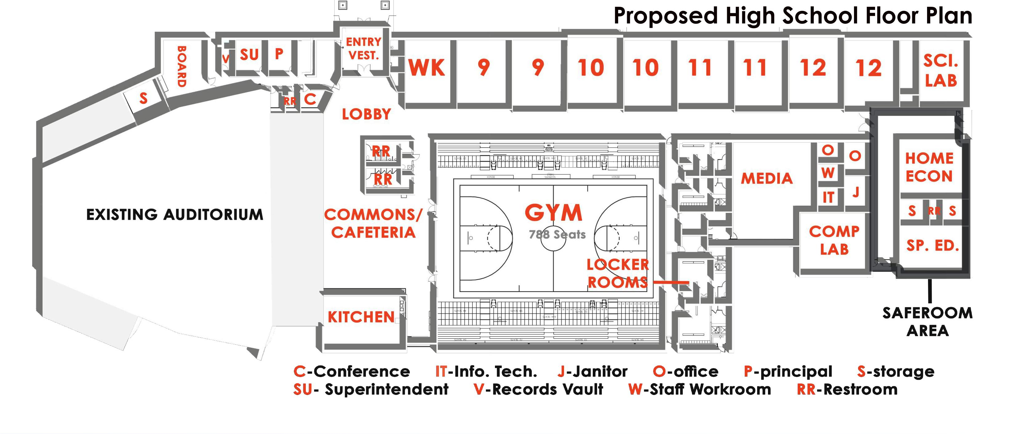 Floor plan of proposed new high school building