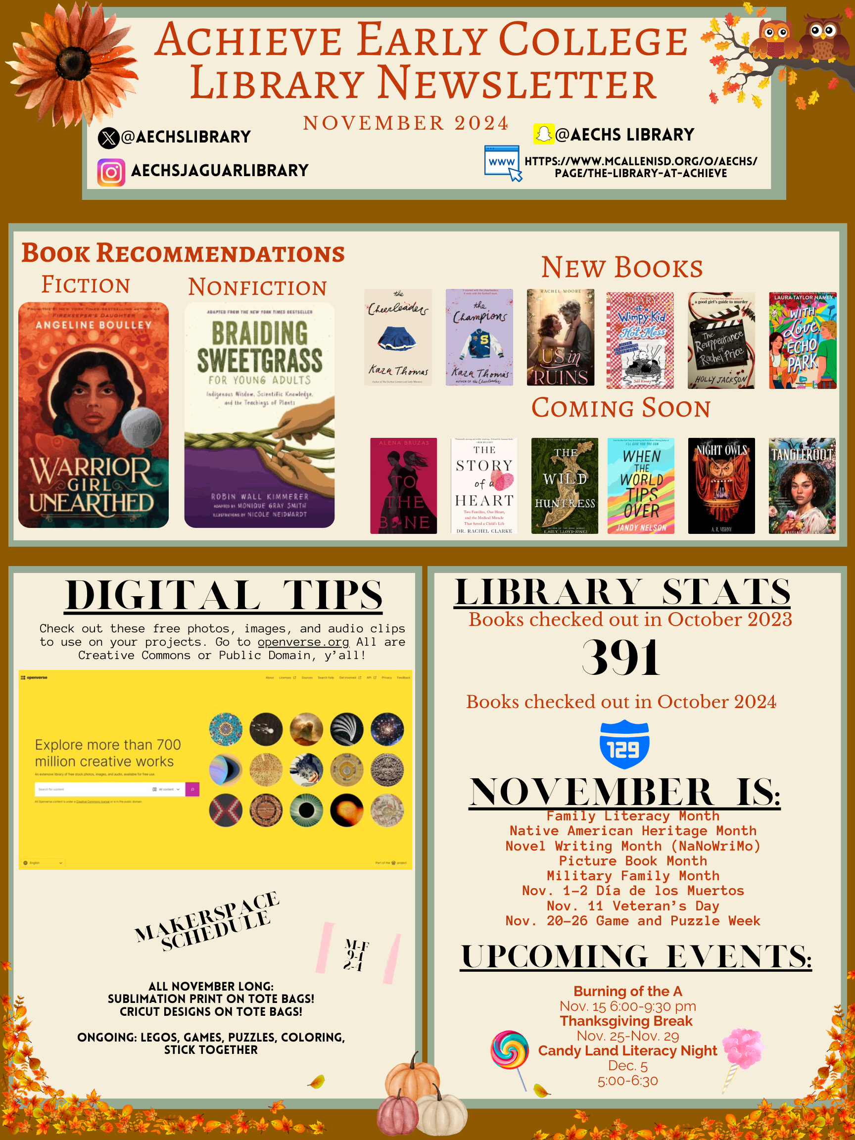 October  2024 newsletter promoting the library