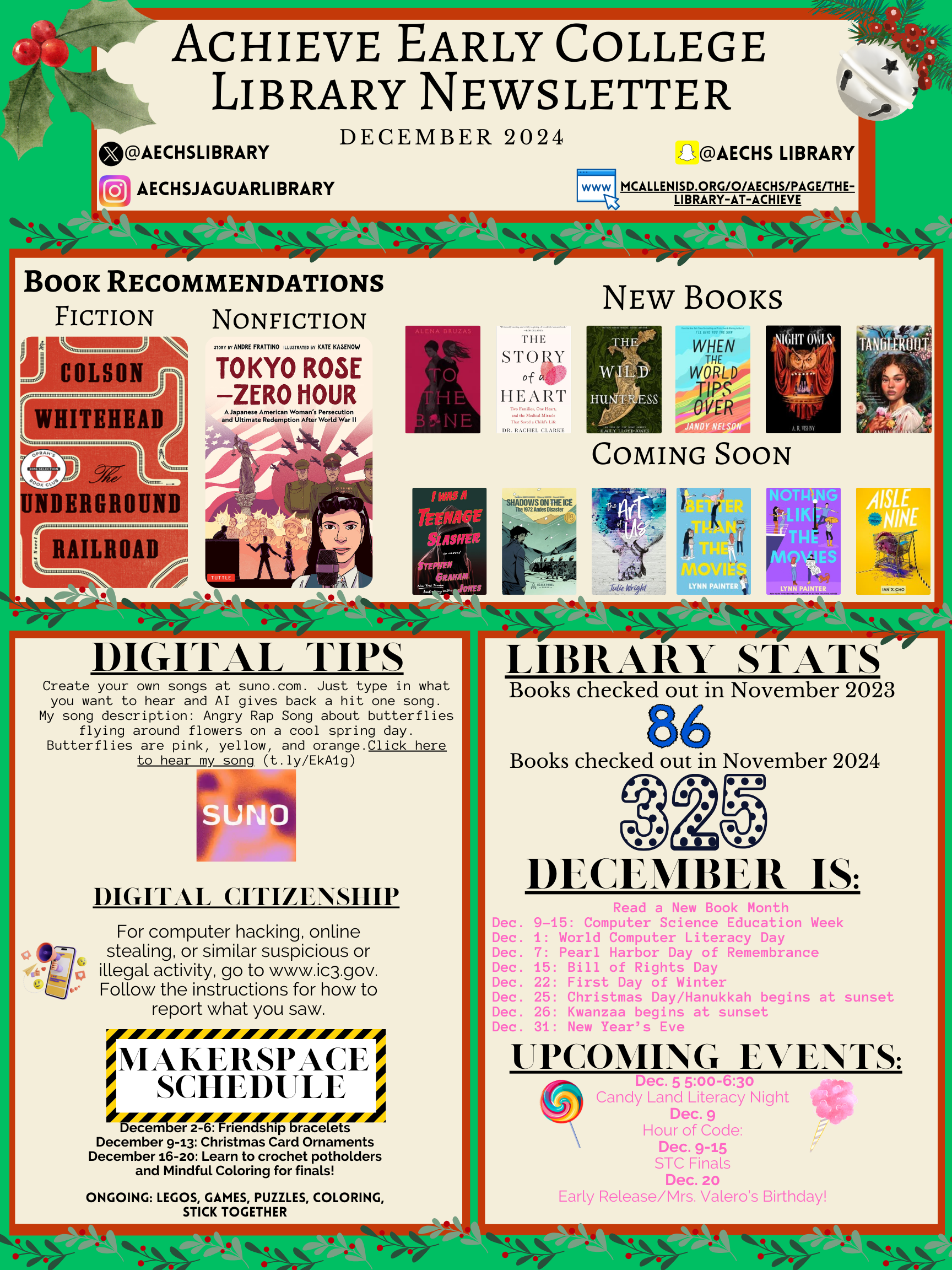 December 2024 newsletter promoting the library