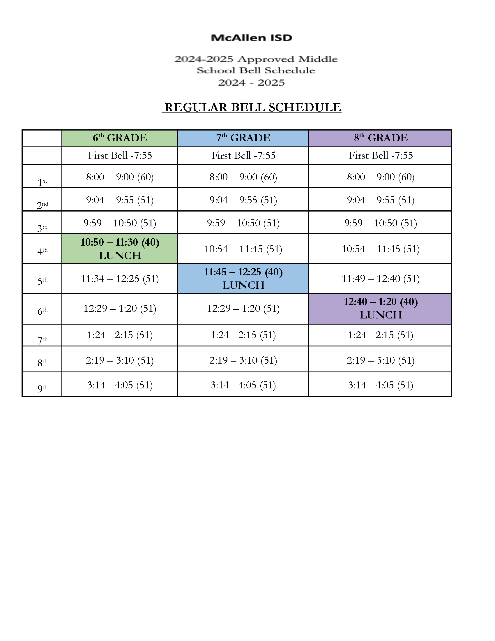 bell schedule