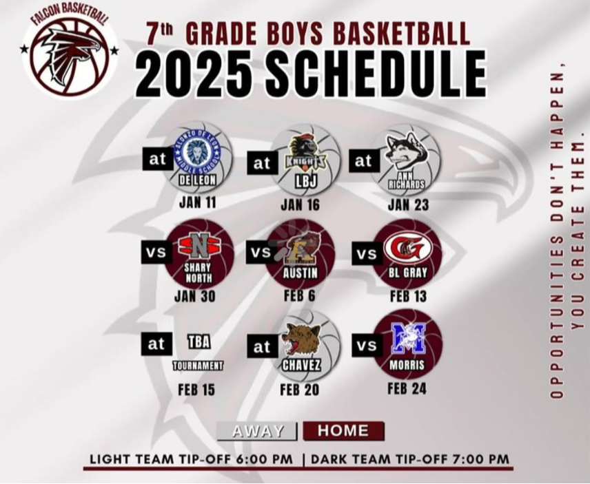 Falcons 7th grade Basketball Schedule