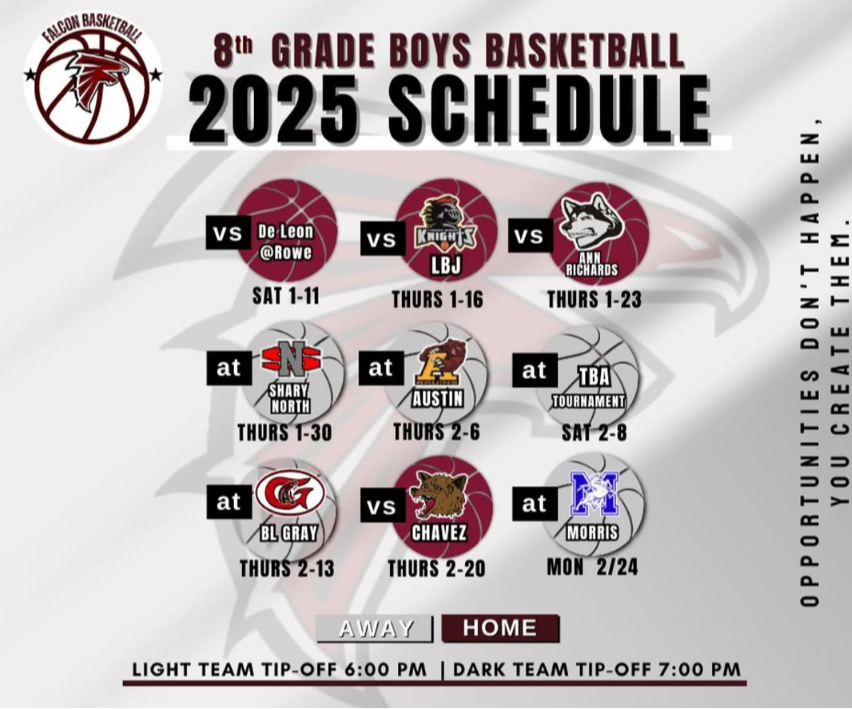  Falcons 8th grade Basketball Schedule