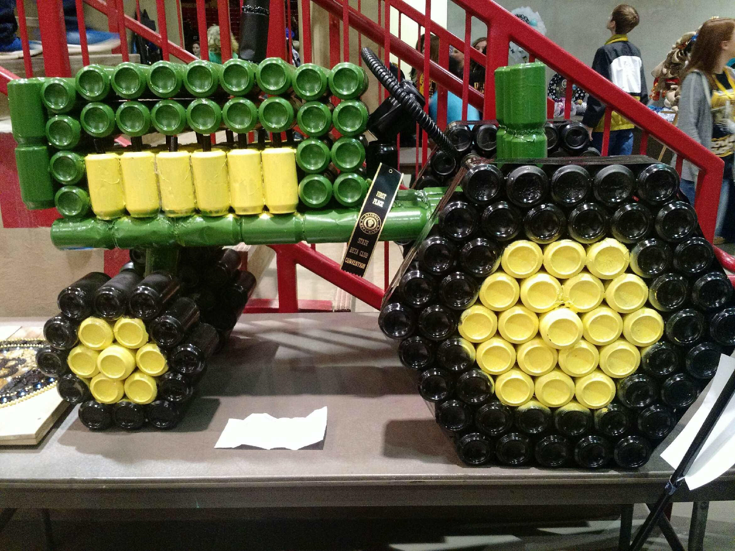 Image of a tractor made out of coke cans