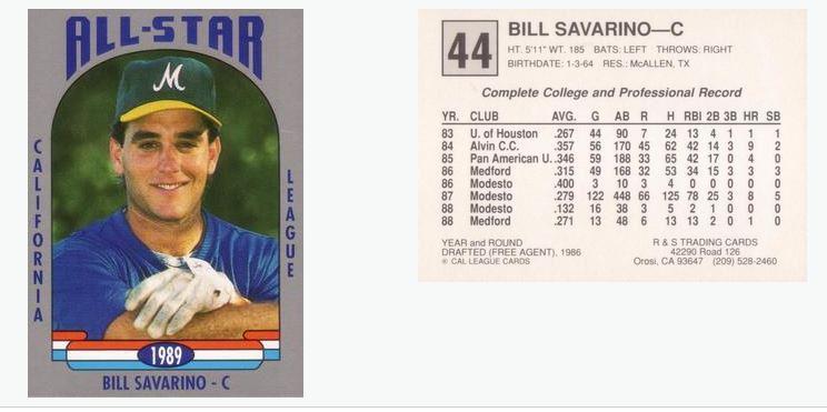  Bill Savarino 1989 California All-Star baseball card