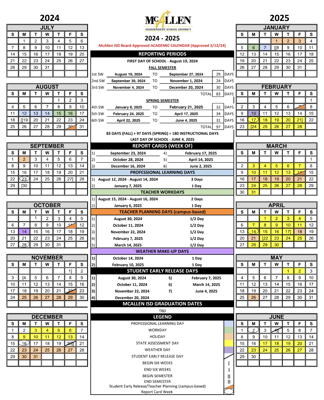 Calendar | McAllen Memorial High School