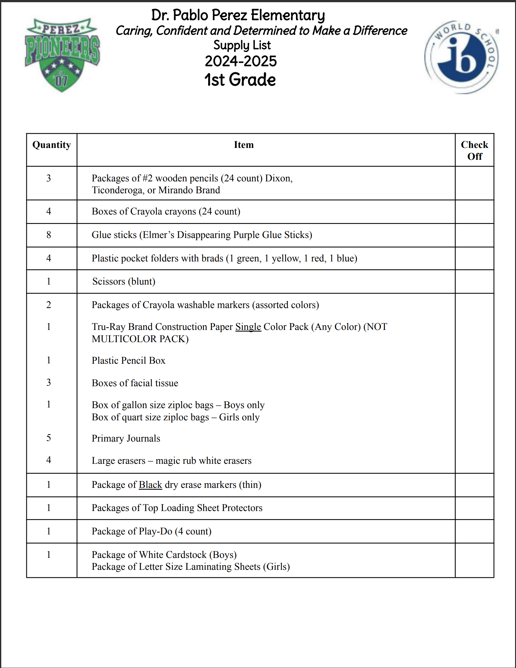 First Grade Supplies List (2024-2025)