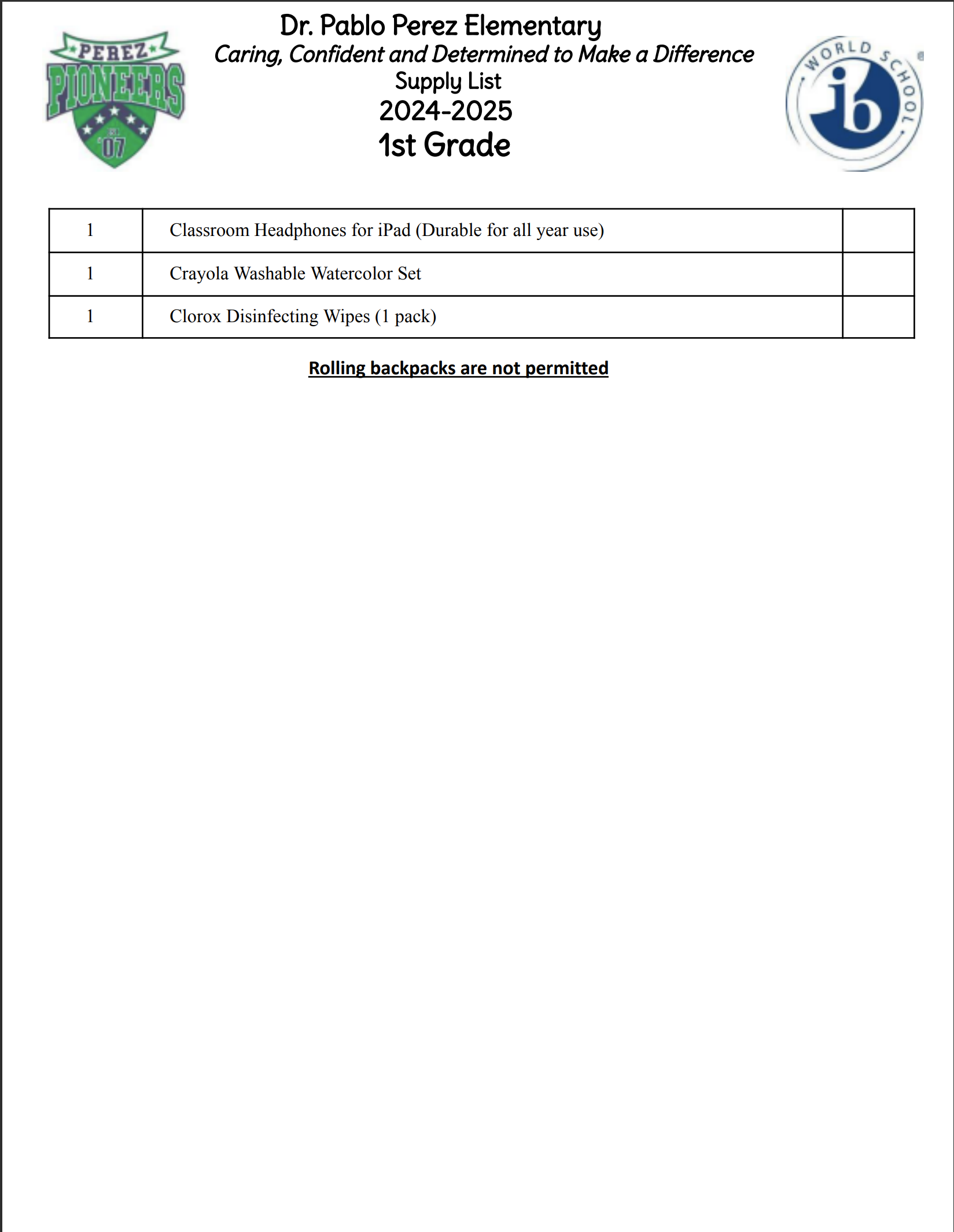 First Grade Supplies List (2024-2025)